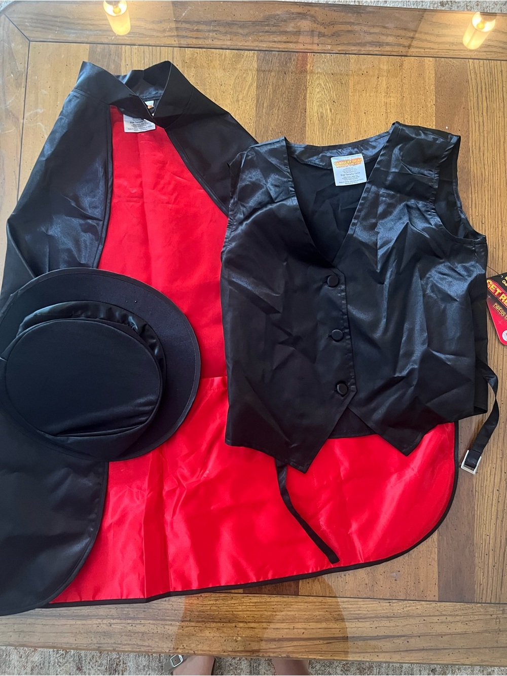 Children's Black & Red Magician Costume Vest, Cape and Hat
